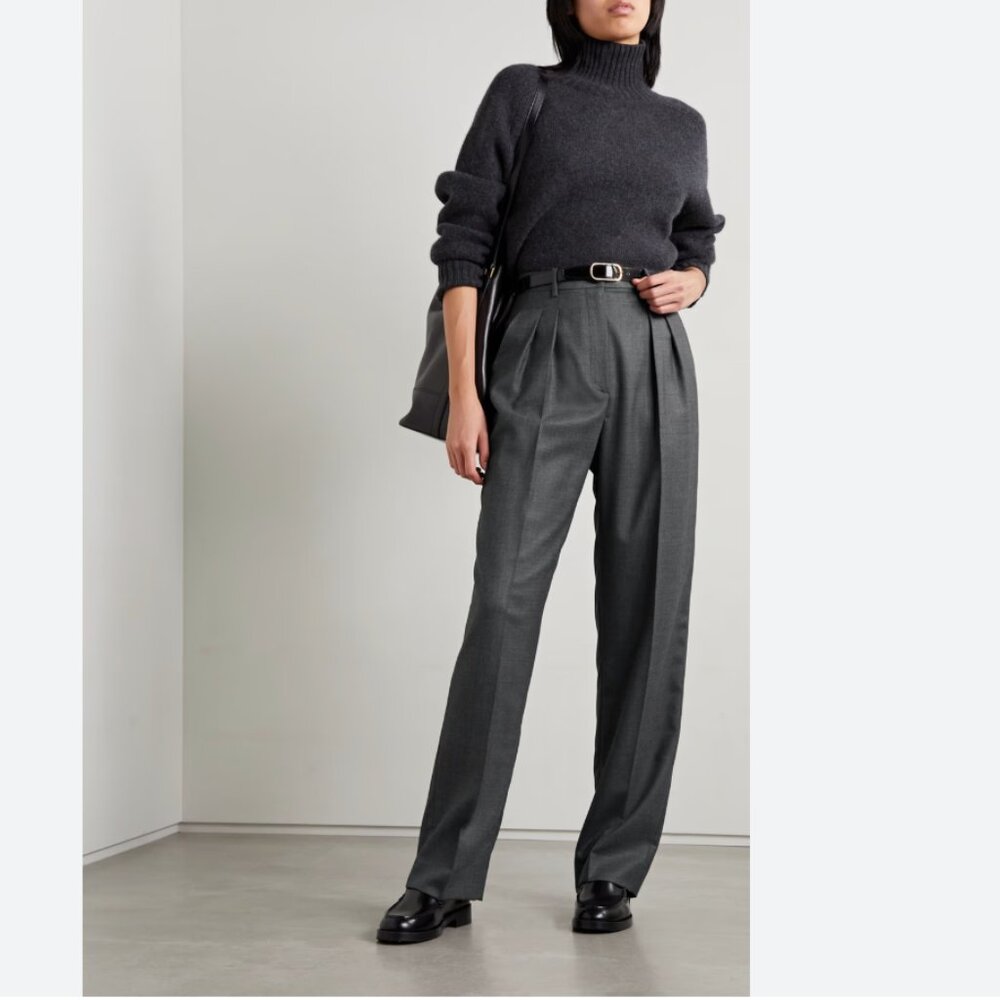 Nili Lotan 100% Virgin Wool Made in USA Pleated High Rise Trousers 'Abella'